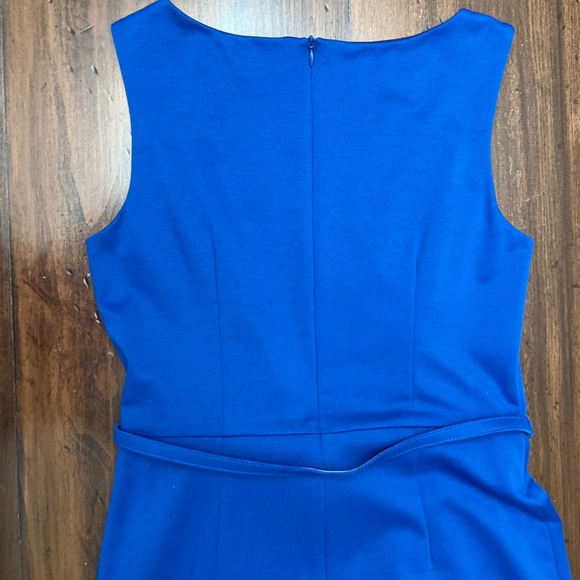 David Meister Sheath Dress Blue Size 6 Belted Ruffle Business Chic Sleek EUC - Picture 7 of 16